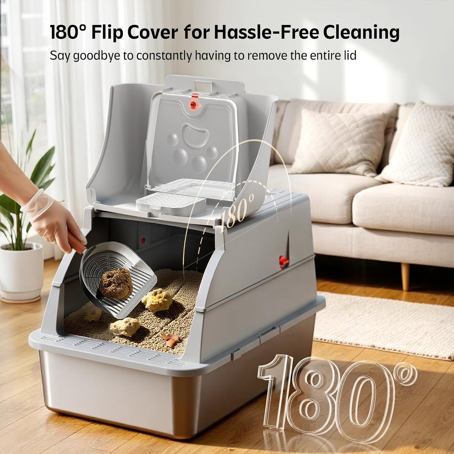 Stainless Steel Litter Box with Lid, XL Metal Cat Litter Box