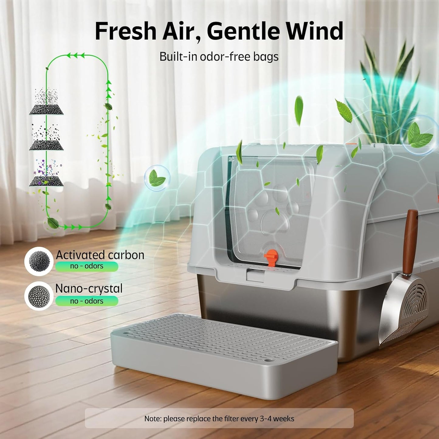 Stainless Steel Litter Box with Lid, XL Metal Cat Litter Box