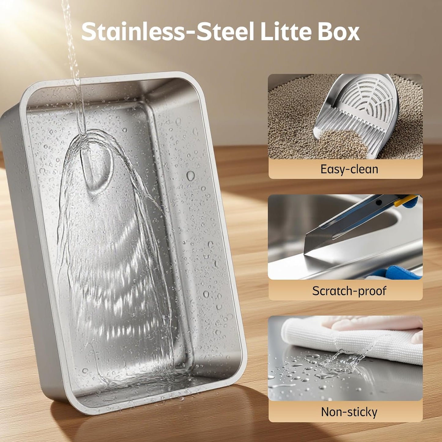 Stainless Steel Litter Box with Lid, XL Metal Cat Litter Box